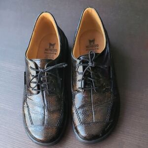 Mephisto Black Genuine Leather Oxfords Shock Absorber Polished Finish Us 7.5
